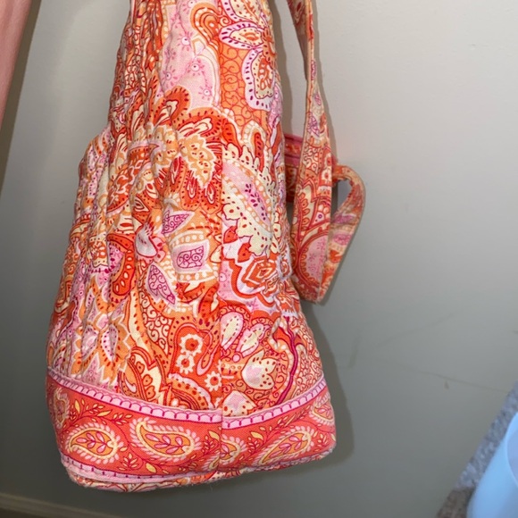 Vera Bradley Pink Tangerine Orange Quilted Zip Top Shoulder VB Bag Flat Bottom - Picture 13 of 16